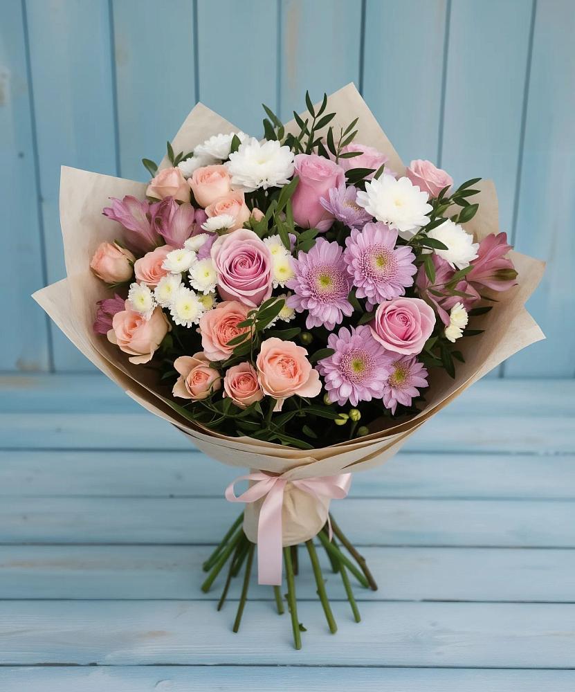 Букет цветов из: Хризантемы, Розы и Альстромерии в Вадинске