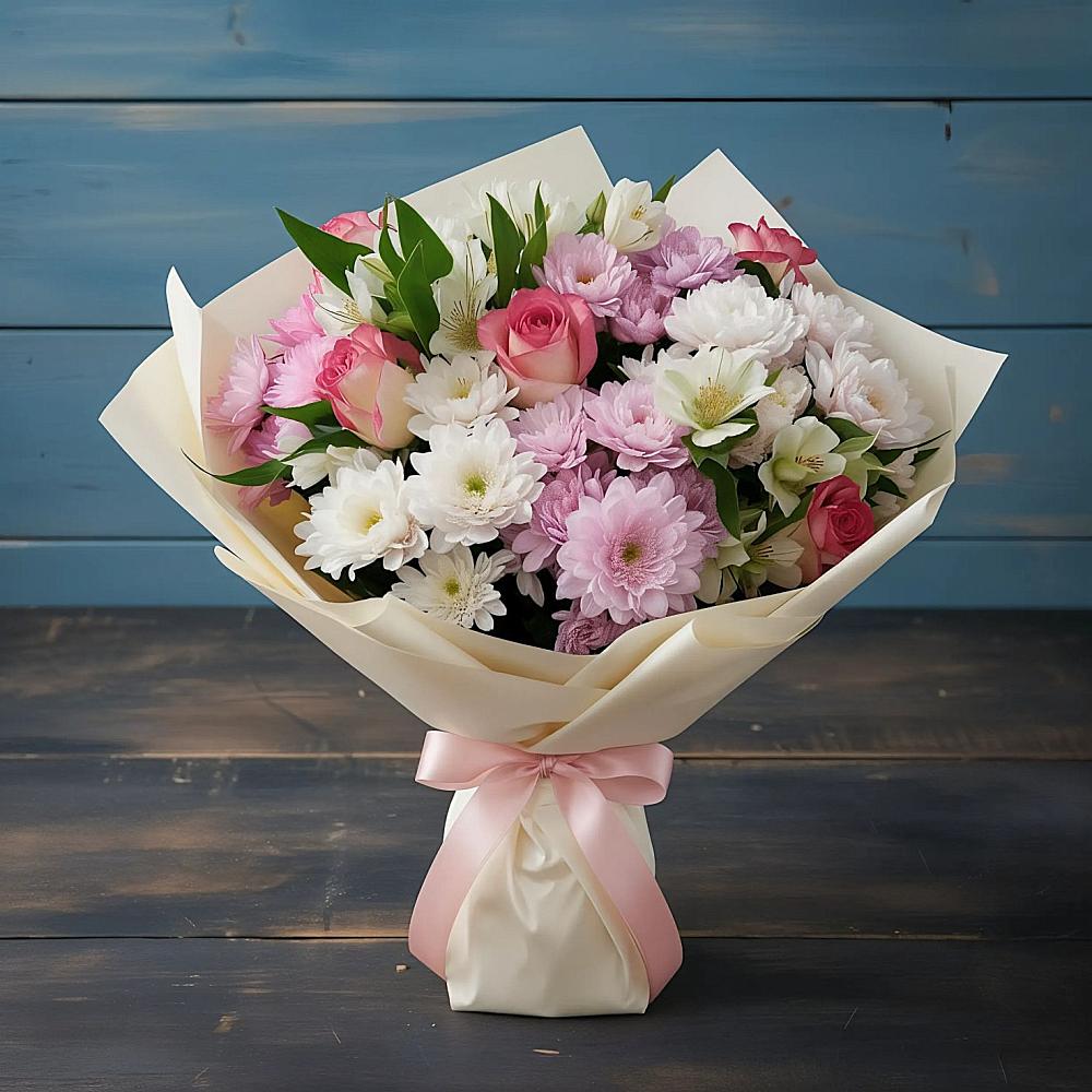 Букет цветов из: Хризантемы, Альстромерии и Розы в Вадинске